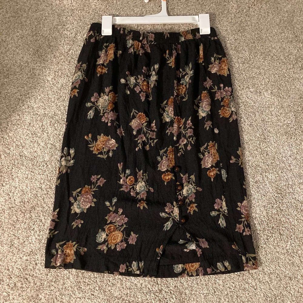 Vintage floral stretch elastic waist midi skirt